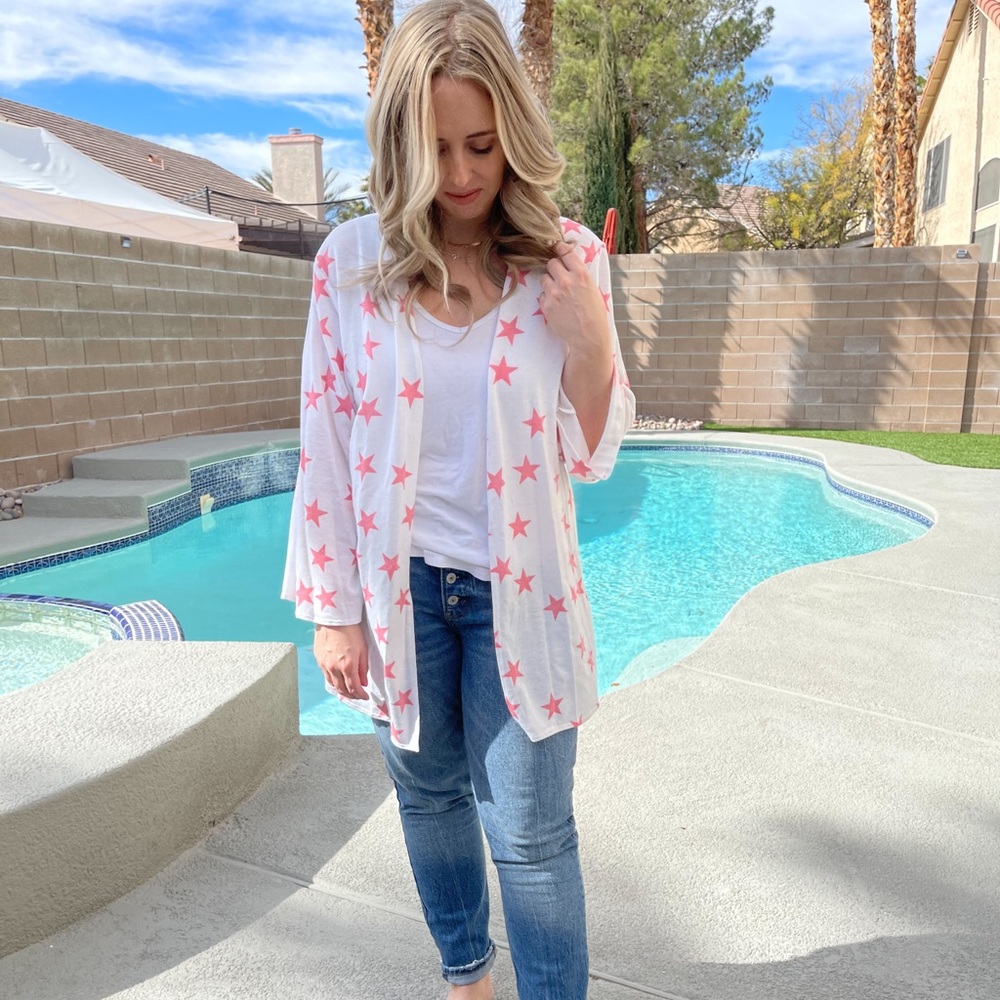 Starry Eyes white & pink Oversized Cardigan